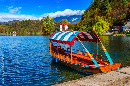 pletna boat with canopy, Lake Bled, Slovenia