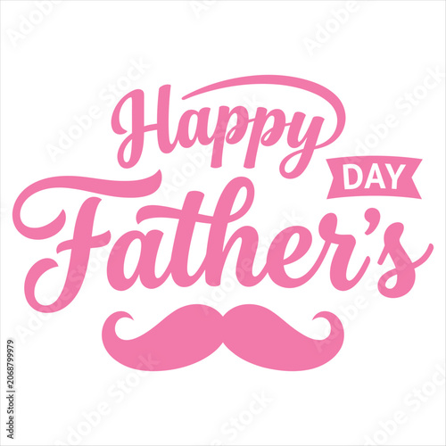 Happy Father’s Day Typography Poster Design with Pink Script Lettering and Decorative Mustache Element
