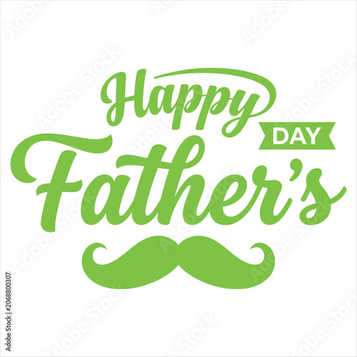 Happy Father’s Day Typography Design with Green Script Lettering and Ribbon Banner Featuring Fathersday, Fathers, Calligraphy