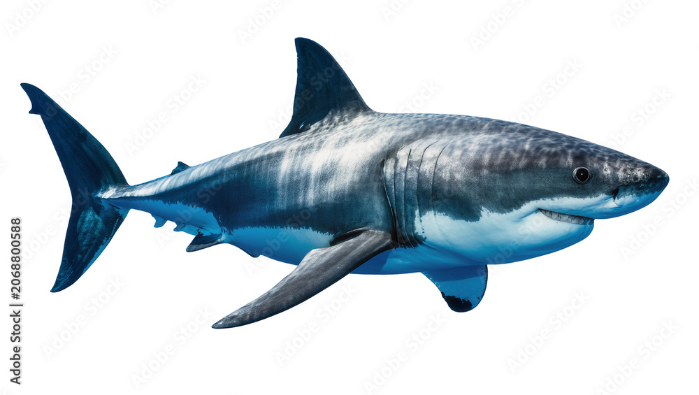 Obraz premium Great white shark swimming detailed view, white