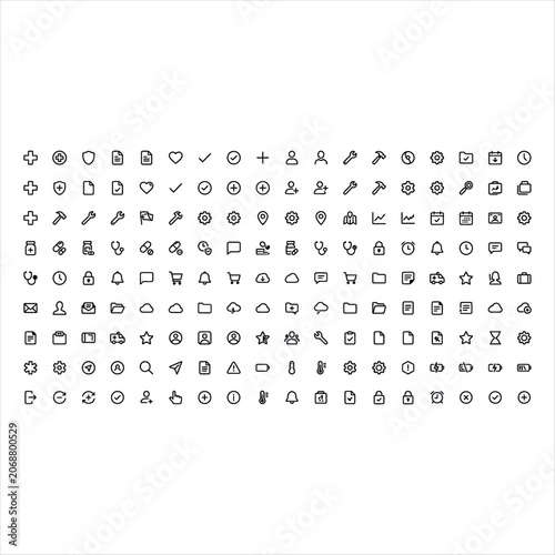 Icons Representing Various Tools, Actions, and Objects in a Minimalist Style Featuring Design, Vector, Symbols with Illustration