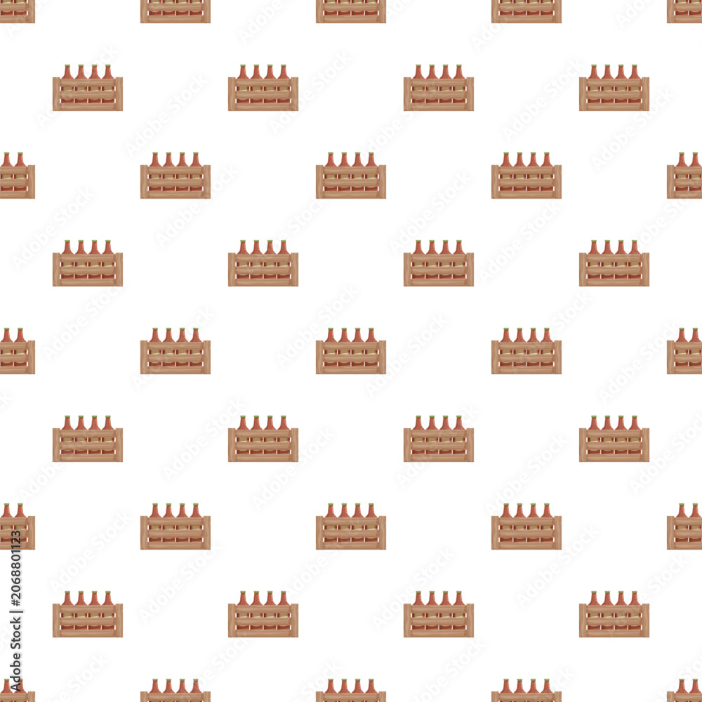 Fototapeta premium Red wine bottles arranged in wooden crates forming a seamless background pattern