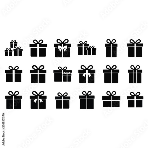 Gifts with Ribbons in a Grid Pattern on a White Background Featuring Gift, Ribbon, Present with Box and Wrapping Elements
