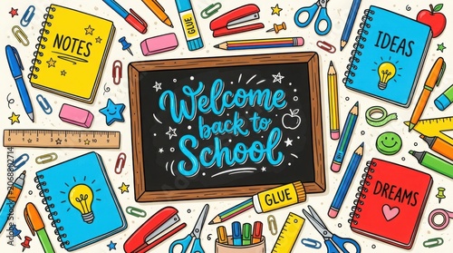 Back to school supplies doodle illustration