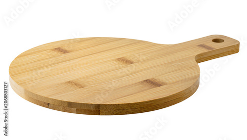 Foto Round bamboo cutting board with handle