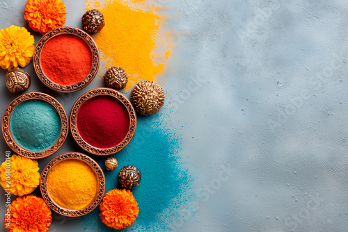 Flat Lay of Traditional Navaratri Festival Elements