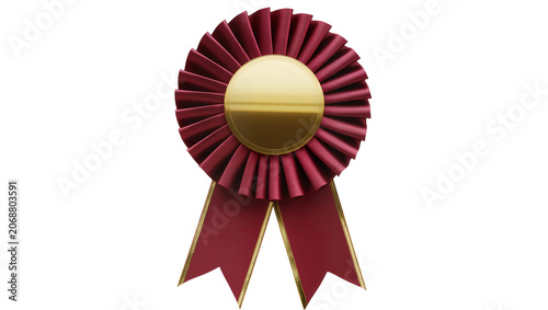 Obraz na plátně Maroon rosette award ribbon with gold trim, isolated on transparent background
