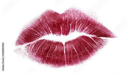 Bild auf Leinwand Deep red lipstick kiss mark imprint, isolated on transparent background