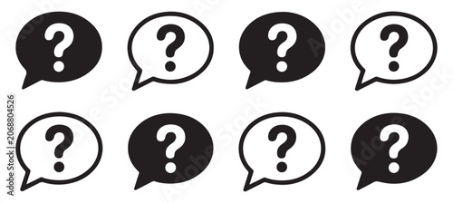 Foto Set of speech bubble icons with question mark inside for information and help
