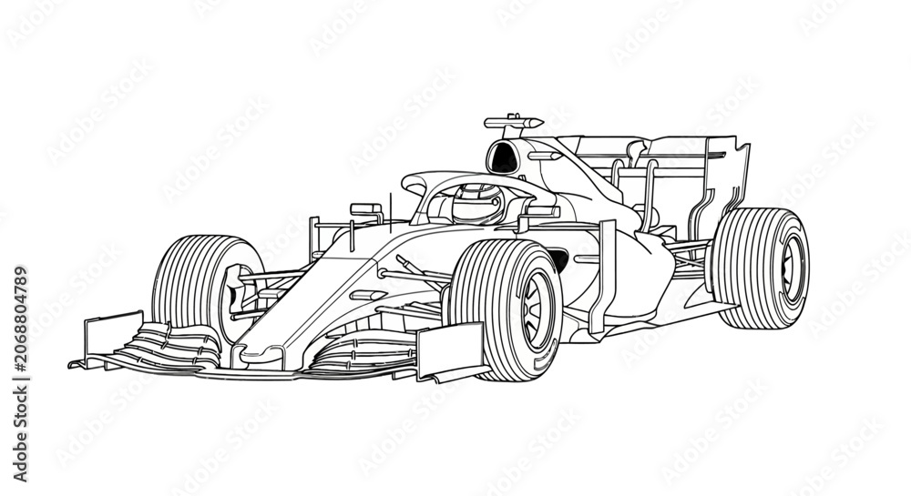 Naklejka premium Detailed drawing of a race car.