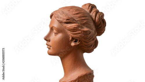 Fotografie Terracotta bust of a woman with an elegant updo, isolated on transparent backgro
