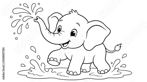 Foto A playful young elephant sprays water from its trunk in a joyful manner