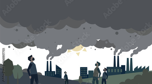 Tableau sur toile People observe industrial pollution billowing from factory smokestacks into the