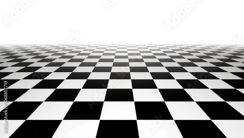 Tableau sur toile Black and white checkered floor receding into darkness, isolated on transparent