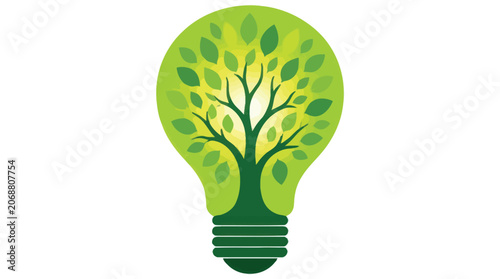 Tableau sur toile A green tree grows inside a light bulb, symbolizing nature and ideas