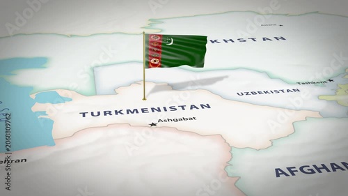 Turkmenistan Map Flag 4K Loop