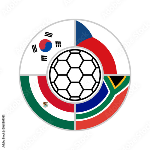 circle icon of korea republic, czechia, south africa and mexico flags. football concept. vector illustration isolated on white background