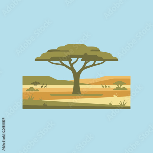 Tableau sur toile Flat vector illustration of an African savanna tree