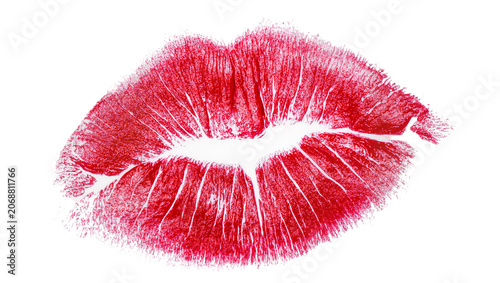 Tableau sur toile Red lipstick kiss mark imprint, isolated on transparent background