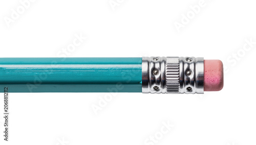 фотографія Teal pencil with metal ferrule and pink eraser, isolated on transparent backgrou