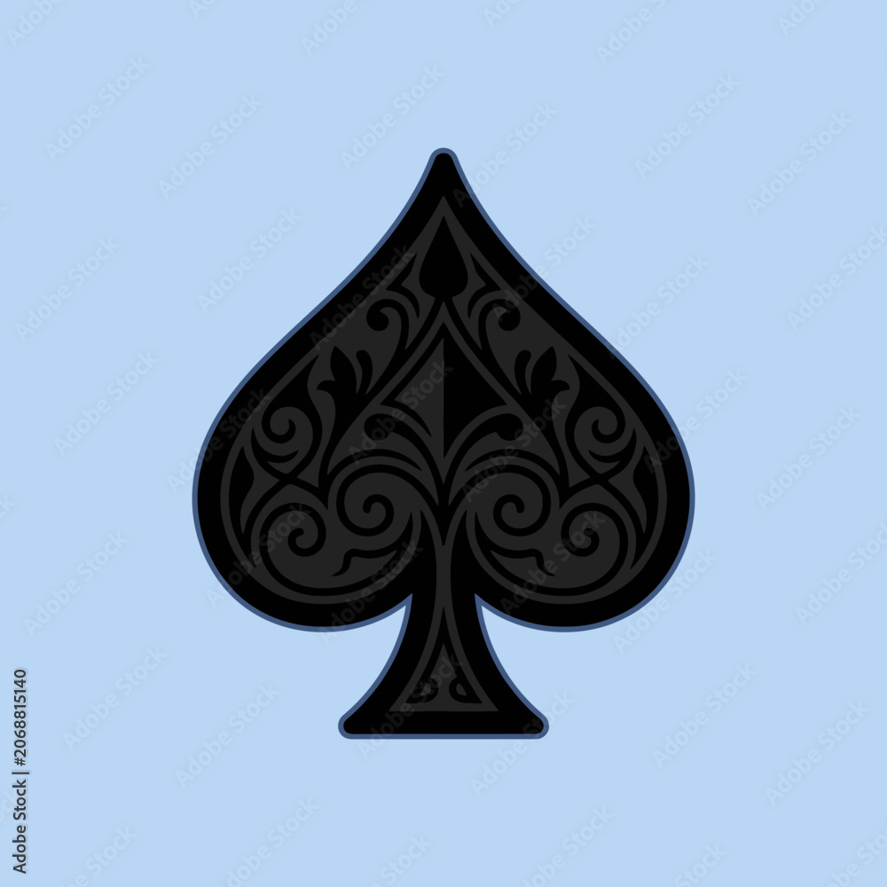 Fototapeta premium Ornate black spade symbol on a light blue background