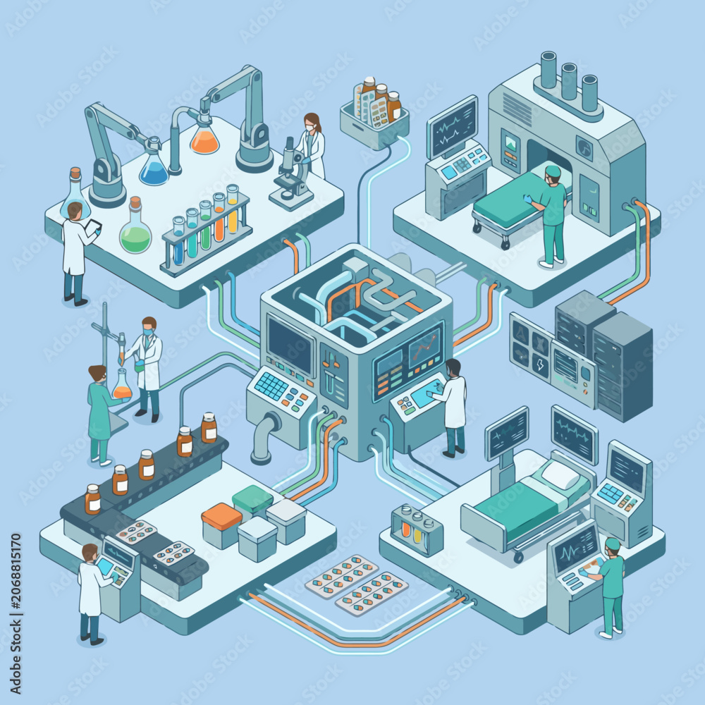 Fototapeta premium Isometric vector illustration of a modern medical laboratory