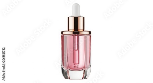 Rose gold serum bottle with dropper skincare product presentation