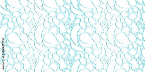 Abstract seamless pattern featuring fluid organic shapes, water droplets, and bubbles with a subtle gradient. Ocean sea foam texture, cut out effect.