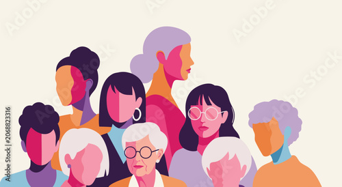 Photos Vector illustration of diverse group of women standing together, representing si