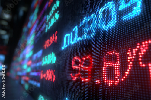 Digital stock screen display financial and trading information generated.AI