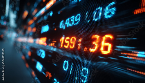 Digital stock screen display financial and trading information generated.AI