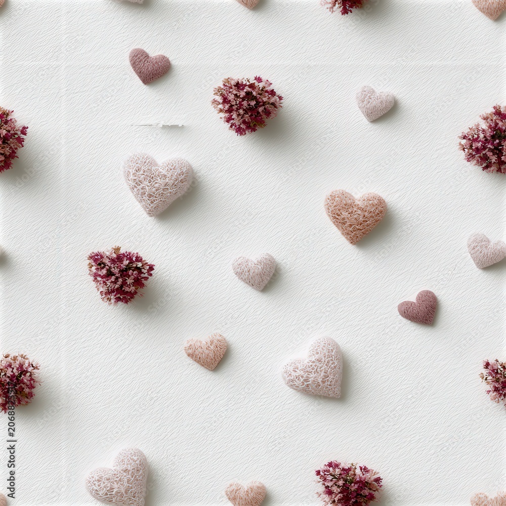 Fototapeta premium Textured heart shapes on a soft neutral background, romantic decor concept, love symbolism, elegant Valentine's inspiration. SEAMLESS PATTERN