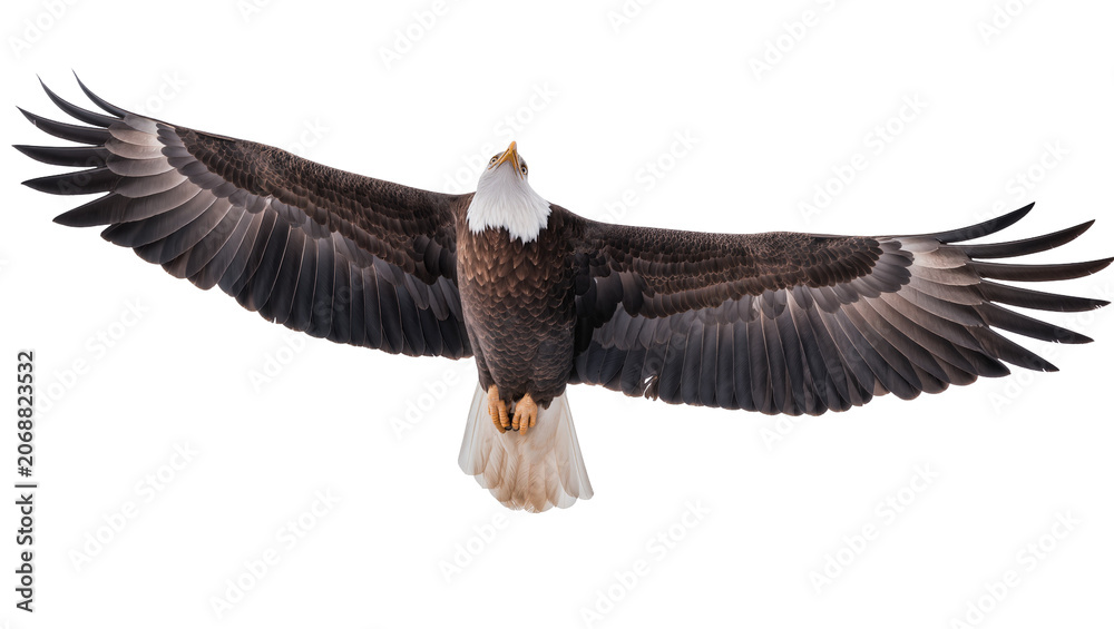 Fototapeta premium Majestic bald eagle with wings spread wide, isolated on transparent background