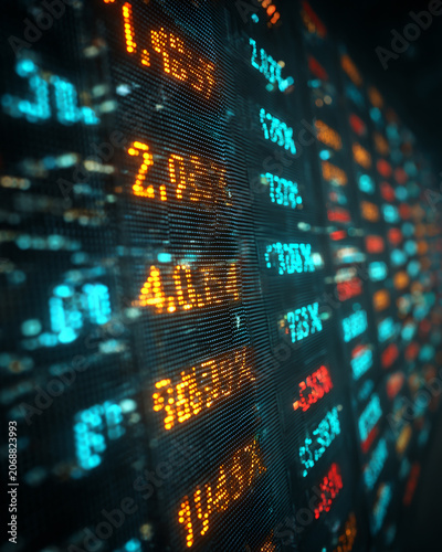 Digital stock screen display financial and trading information generated.AI
