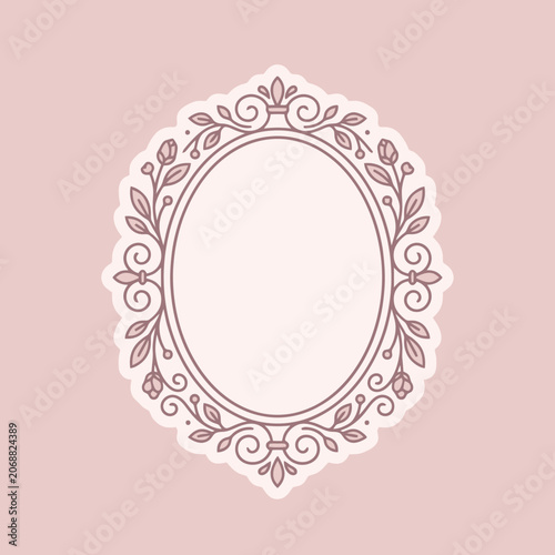 Elegant pink floral oval frame with vintage swirls