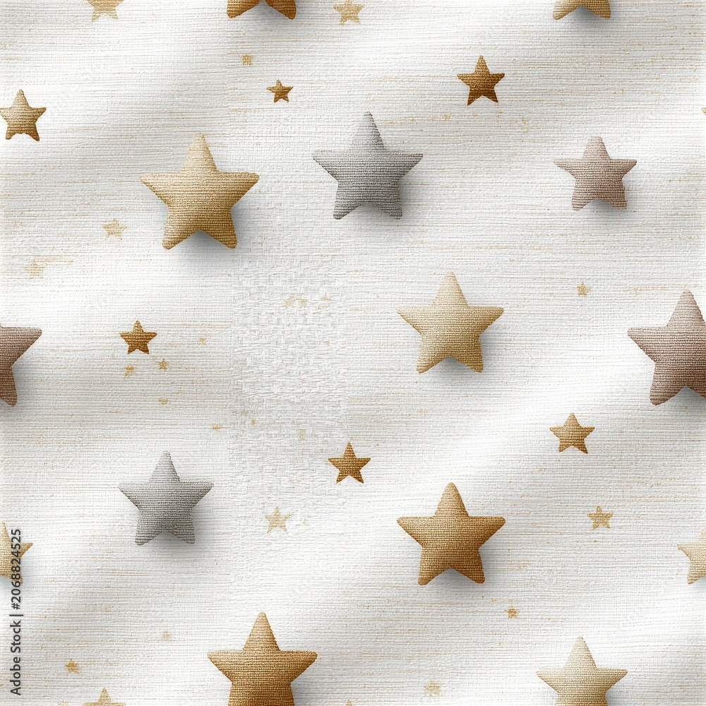 Fototapeta premium Neutral wooden star pattern on a soft background, festive decorative theme, cozy holiday design, minimalist ornament style. SEAMLESS PATTERN