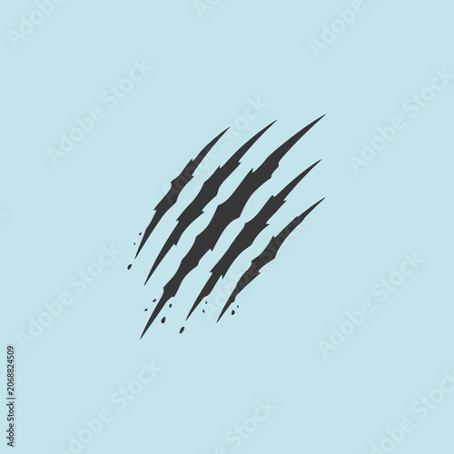 Black animal claw marks on a light blue background