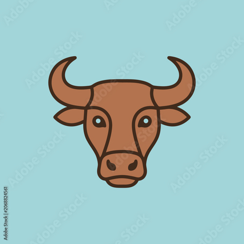 A brown bull head icon on a blue background