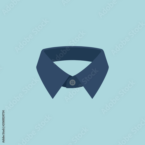 A dark blue shirt collar icon on a light blue background