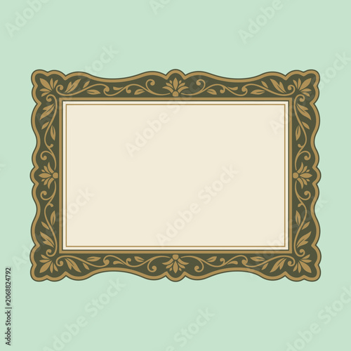 Vintage ornate gold frame on a mint green background