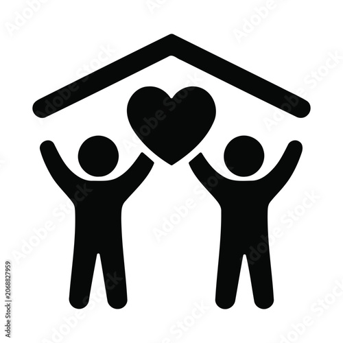 Two people holding up a heart under a roof