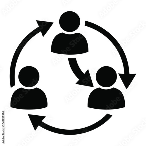 Three people icons in a circular communication flow