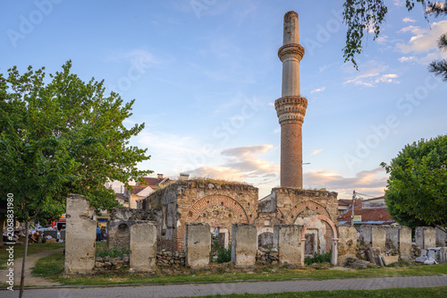 Ruins of Ottoman Mosque with Standing Minaret at Golden Hour -Prilep, North Macedonia
