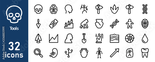 Archaeology tools and human evolution icons