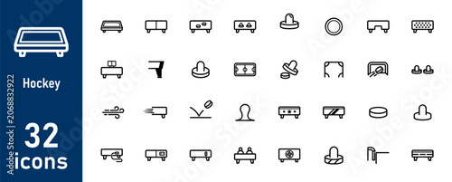 Photography Air Hockey game and table sports outline icons set