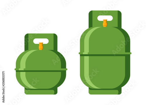 Green Gas Cylinder Vector Set Isolated On White Background Flat Illustration