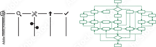 Fotografie Flowchart diagram and linear process timeline vector template for business workf