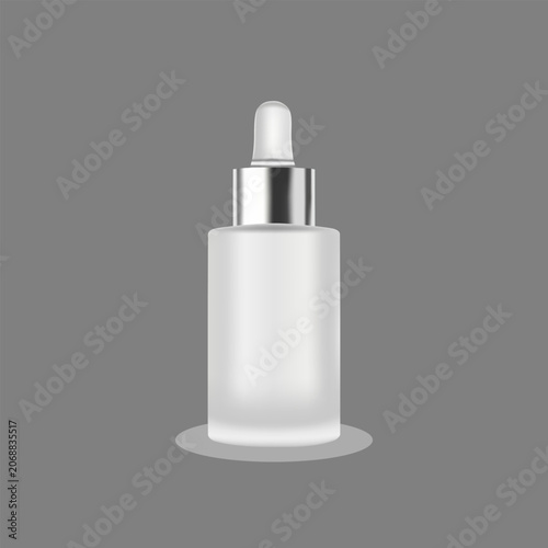 Frosted Glass Dropper Serum Bottle Mockup – Silver Cap Luxury Skincare Cosmetic Packaging 3D Render Illustration