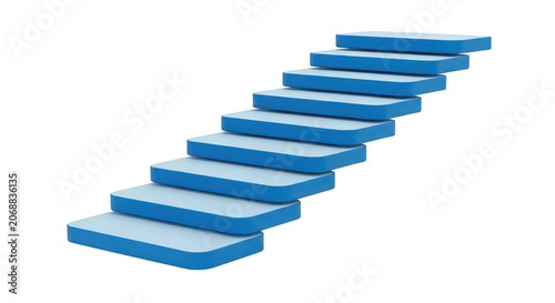 A set of simple blue stairs or steps viewed from an angle showing a path to success or growth isolated on transparent background