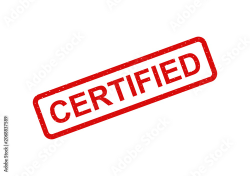 Red certified stamp with bold white text isolated on transparent background
